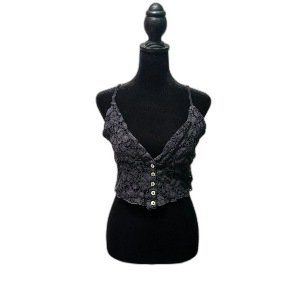 Urban Outfitters Gray Lace Button-Down Cropped Cami - Size L - Boho Festival
